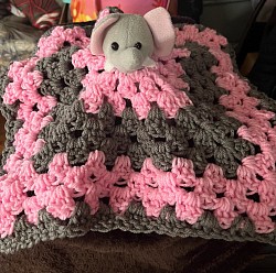 Pink & gray lovey w/ elephant