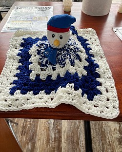 Blue & white lovey w/snowman