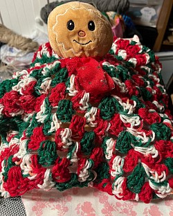 Red, green & white lovey w/gingerbread man